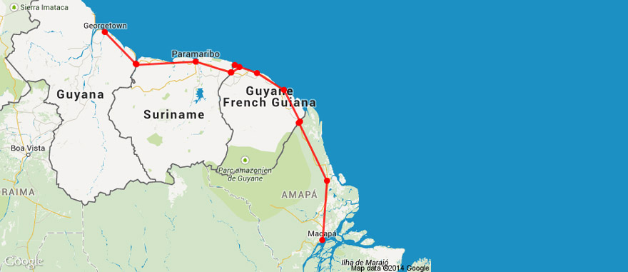 Mapa Viagem Guianas