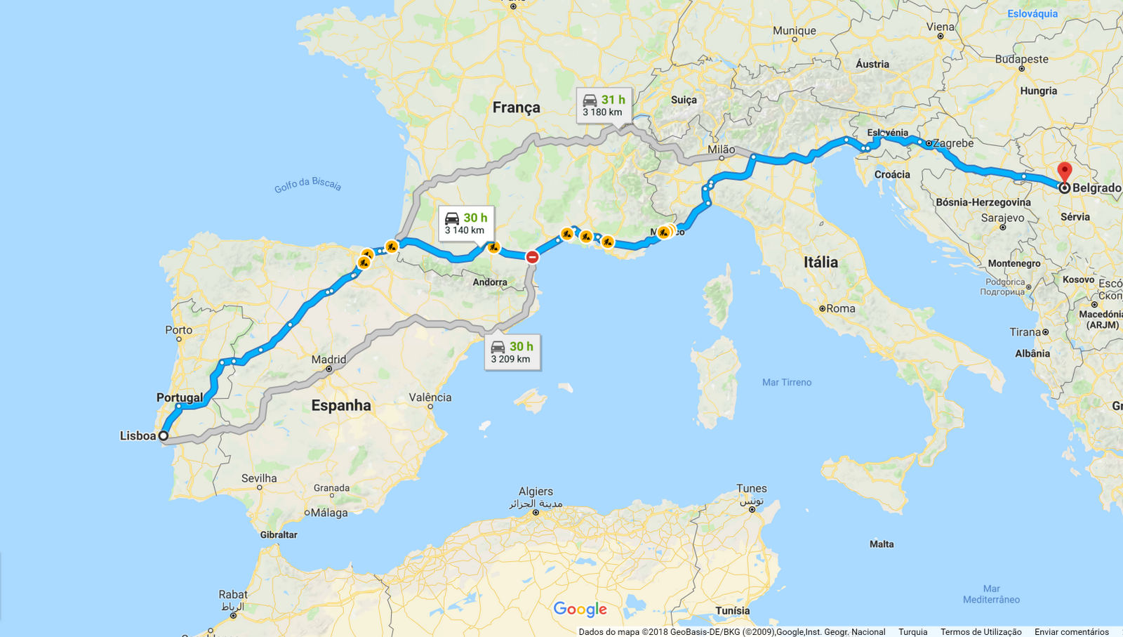Mapas com Distâncias entre Portugal e as Capitais Europeias
